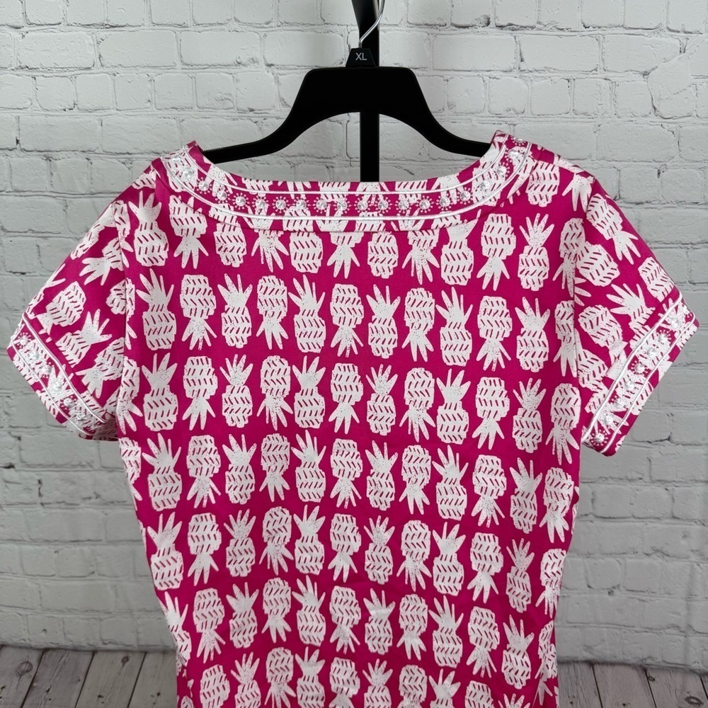 Cappagallo Short Sleeve Pink and White Pineapple Dress Size 14 - Picture 6 of 7